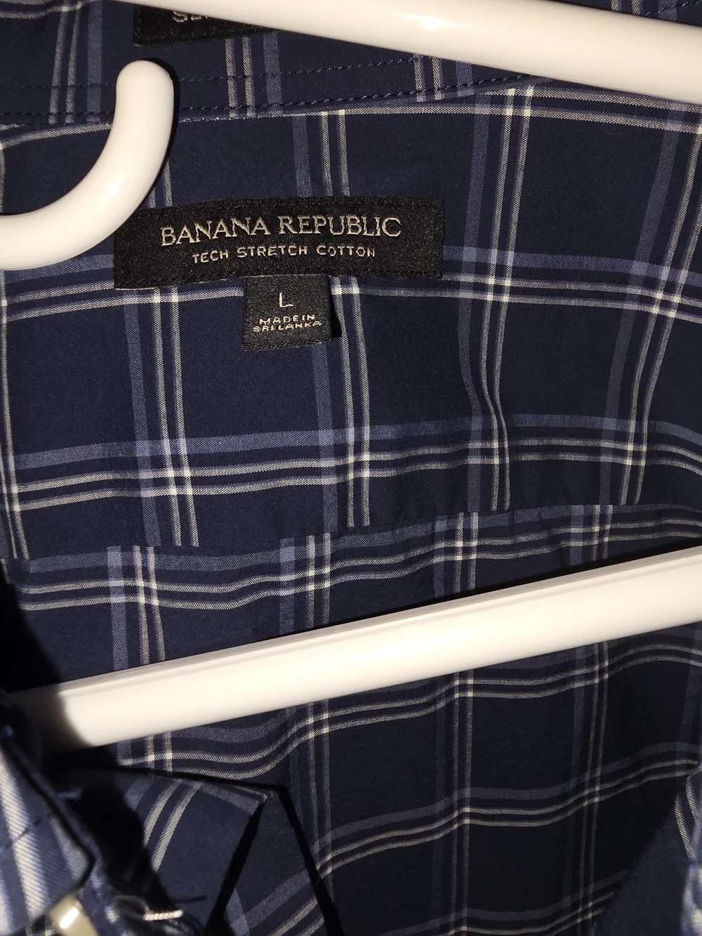 Banana Republic Men's Navy and White Plaid Button-Down Shirt